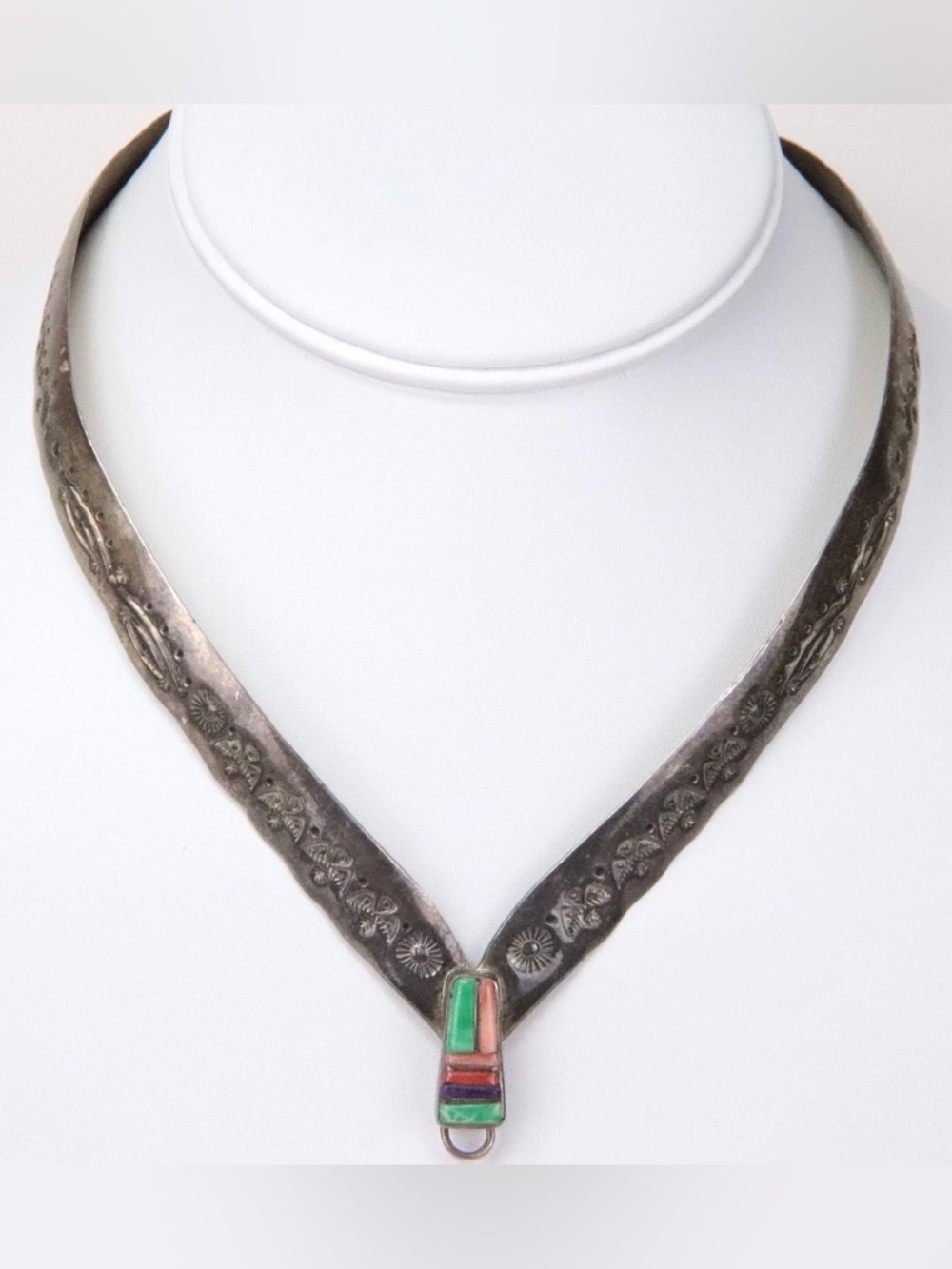David Tune Sterling Silver Navajo Multi-Stone Cuff Necklace